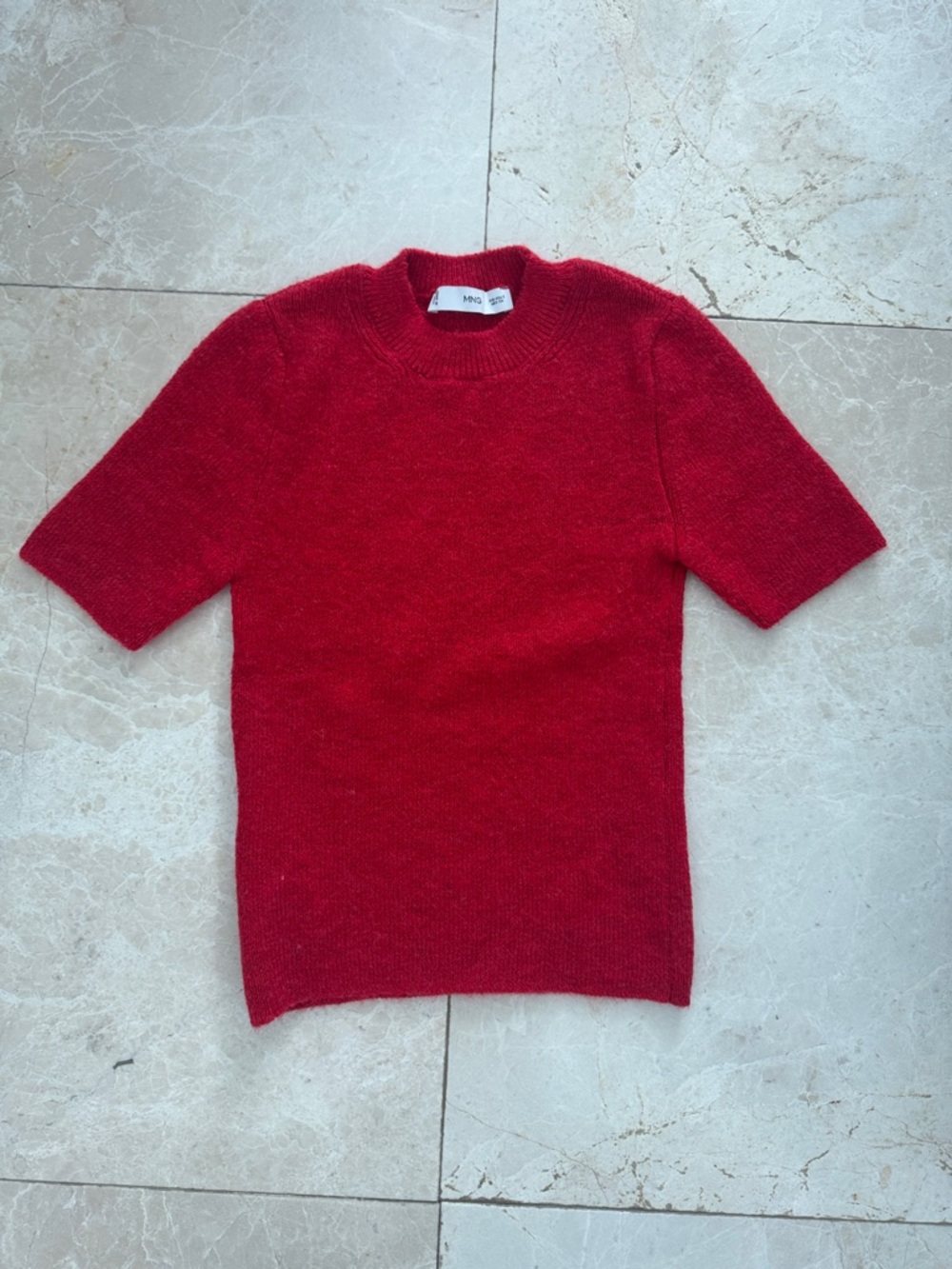 Mango Red Crewneck Short-Sleeve Sweater